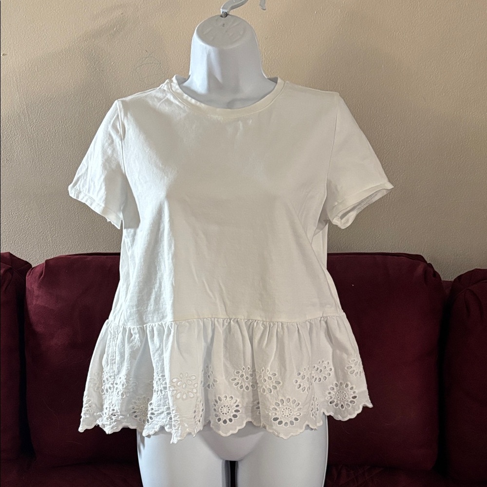 Kate Spade White Eyelet Hem Tee